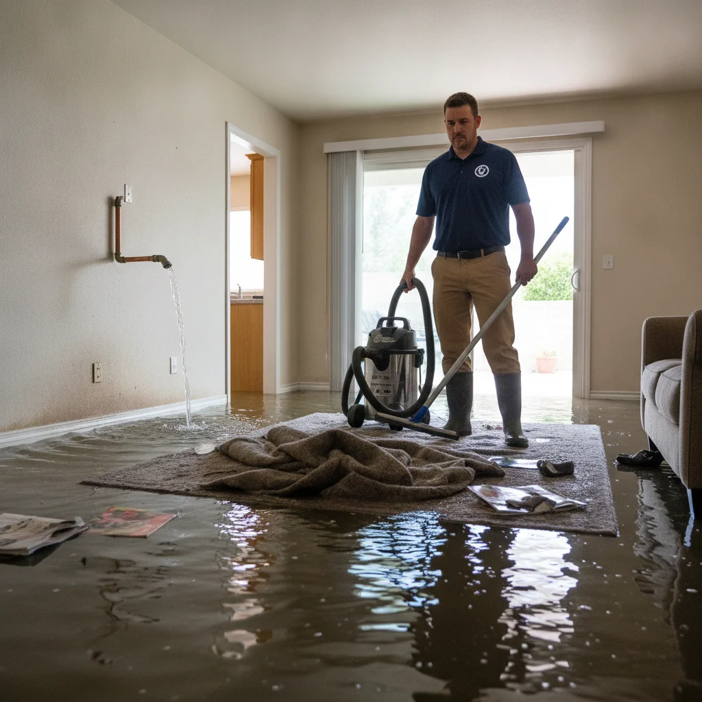 Shallow indoor flooding in an Escondido home before cleanup work begins