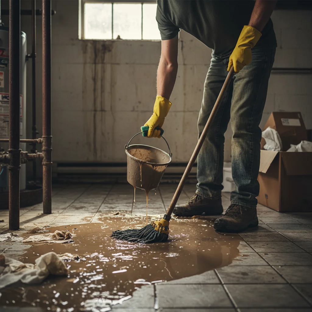 Barreras de protección y purificadores de aire instalados durante una limpieza de agua contaminada categoría 3 en una casa de San Diego.