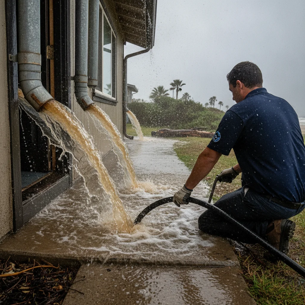 Storm water entering an Imperial Beach home near a doorway