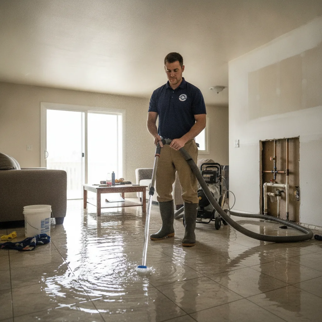 Standing water inside an Encinitas home before an independent professional begins extraction