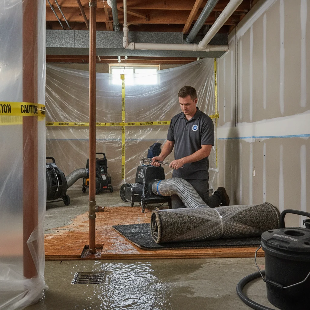 A written scope separating carpet, padding, subfloor, wall checks, and drying from other trades